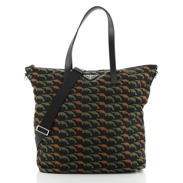 Prada Convertible Tote Printed Tessuto with Saffiano Large