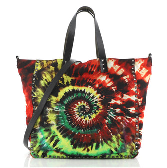 Valentino Rockstud Reversible Convertible Tote Tie Dye Printed Nylon North South