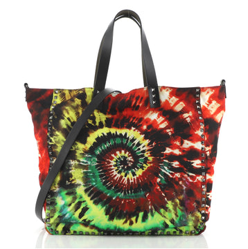 Valentino Rockstud Reversible Convertible Tote Tie Dye Printed Nylon North South