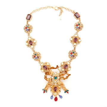 Dolce & Gabbana Collar Crystal and Pearl Embellished Metal and Ribbon