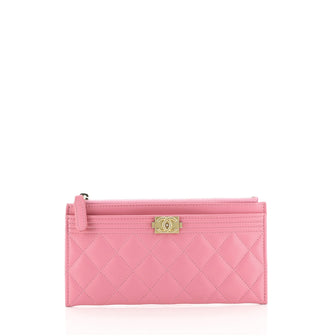 Chanel Boy Zip Pouch Quilted Lambskin Long