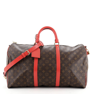 Louis Vuitton Keepall Bandouliere Bag Monogram Canvas with Coquelicot Leather Trim 50