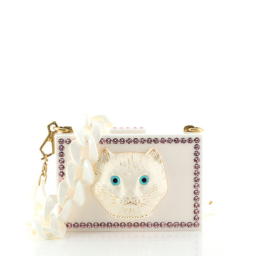 Gucci Cat Face Box Clutch Crystal Embellished Plexiglass