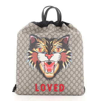 Gucci Drawstring Backpack Printed GG Coated Canvas Large