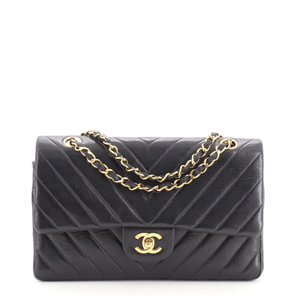 Chanel Vintage Classic Double Flap Bag Chevron Lambskin