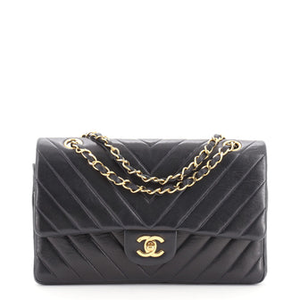 Chanel Vintage Classic Double Flap Bag Chevron Lambskin Medium
