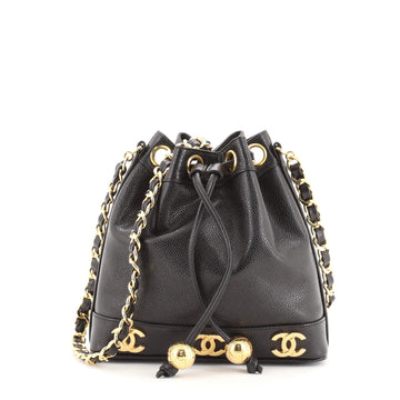 Chanel Vintage Metal CC Drawstring Bucket Bag Caviar Mini