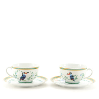 Hermes Toucans 4-Piece Teacup & Saucer Set Printed Porcelain