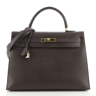Hermes Kelly Handbag Brown Courchevel with Gold Hardware 35