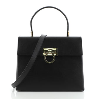 Salvatore Ferragamo Gancini Convertible Top Handle Bag Saffiano Leather Medium