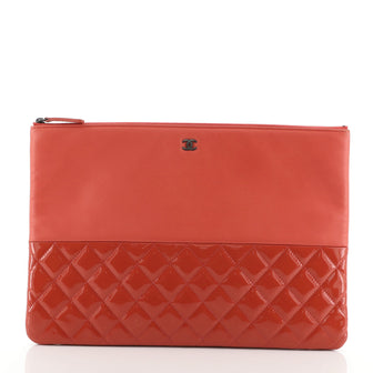 Chanel O Case Clutch Lambskin and Quilted Patent Large
