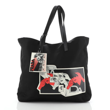 Prada Comic Shopping Tote Printed Tessuto Medium