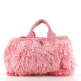 Prada Canapa Tote Frayed Straw Large