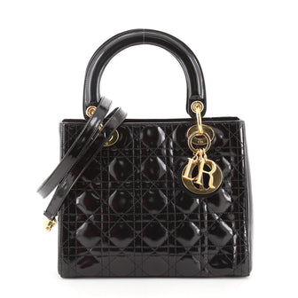 Christian Dior Vintage Lady Dior Bag Cannage Quilt Patent Medium