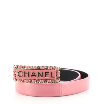 Chanel Chain Around Logo Plate Belt Leather Thin