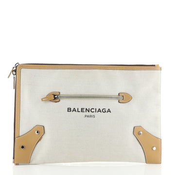Balenciaga Logo Zip Around Classic Studs Clutch Canvas with Leather Medium
