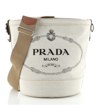 Prada Logo Bucket Bag Canvas with Leather Small