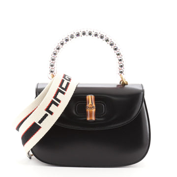 Gucci Crystal Bamboo Top Handle Bag Leather Medium