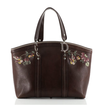 Christian Dior Vintage Tote Embroidered Leather Large