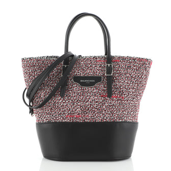 Balenciaga Convertible Shopper Tote Leather and Woven Fabric Small