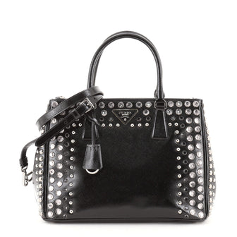 Prada Galleria Double Zip Tote Studded Vernice Saffiano Leather Medium