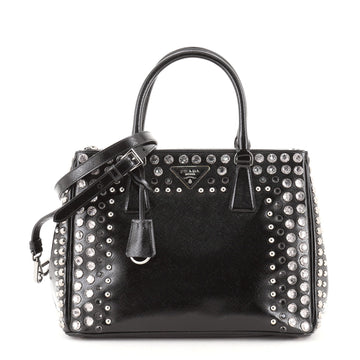 Prada Galleria Double Zip Tote Studded Vernice Saffiano Leather Medium