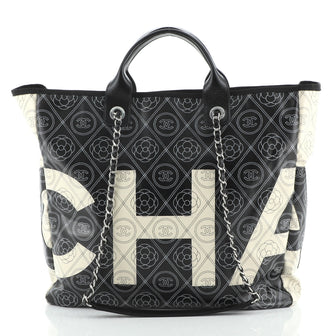 Chanel Logo Shopping Tote Printed Coated Canvas Large