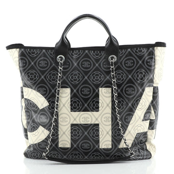 Chanel Logo Shopping Tote Printed Coated Canvas Large