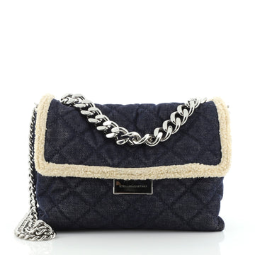 Stella McCartney Soft Beckett Shoulder Bag Quilted Denim with Faux Shearling Small