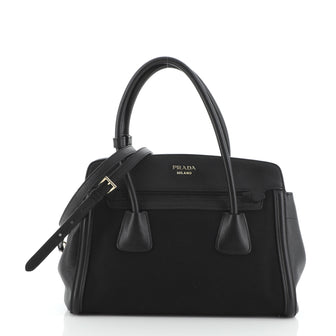 Prada Cuir Frame Convertible Tote Canvas and Saffiano Leather Small