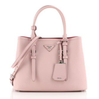 Prada Covered Strap Cuir Double Tote Saffiano Leather Medium