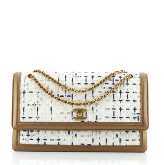 Chanel Two Tone Flap Bag Quilted Tweed with Leather Medium