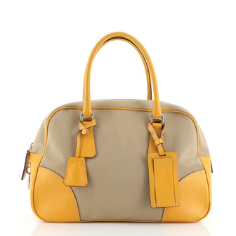 Prada Bowler Bag Canvas with Cinghiale Leather Medium