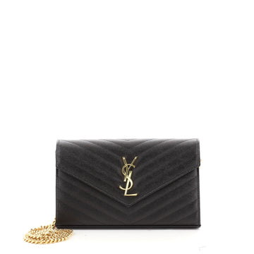 Saint Laurent Classic Monogram Wallet on Chain Matelasse Chevron Leather Medium