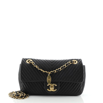 Chanel Medallion Charm Flap Bag Chevron Wrinkled Lambskin Small