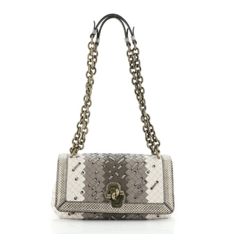 Bottega Veneta Club Stitch Olimpia Knot Flap Bag Intrecciato Nappa and Snakeskin Medium