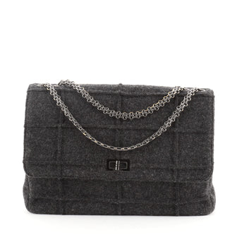 Chanel Chocolate Bar Mademoiselle Flap Bag Quilted Wool Jumbo