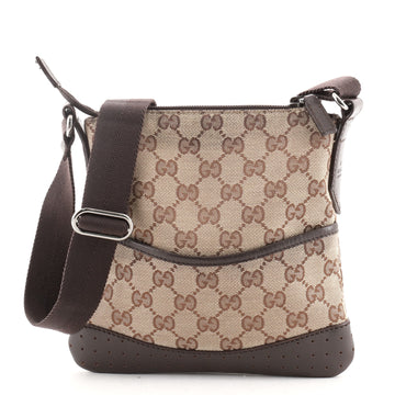Gucci Zip Messenger Bag GG Canvas with Perforated Leather Small