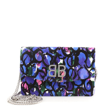 Balenciaga BB Chain Wallet Quilted Printed Velvet