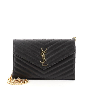 Saint Laurent Classic Monogram Wallet on Chain Matelasse Chevron Leather Medium