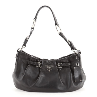 Prada Buckle Pleated Shoulder Bag Soft Calfskin Medium