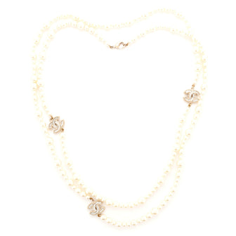 Chanel CC Long Necklace Faux Pearls and Metal