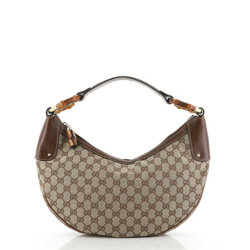 Gucci Bamboo Ring Half Moon Hobo GG Canvas Medium