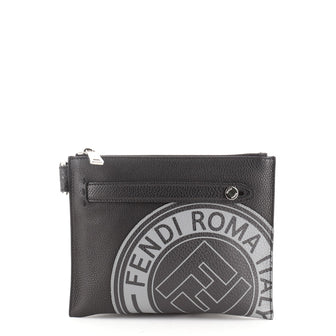 Fendi Logo Stamp Flat Messenger Printed Leather Small