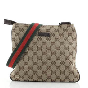 Gucci Web Strap Zip Messenger Bag GG Canvas Small