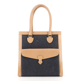 Christian Dior Vintage Trotter Pocket Tote Denim with Leather Large
