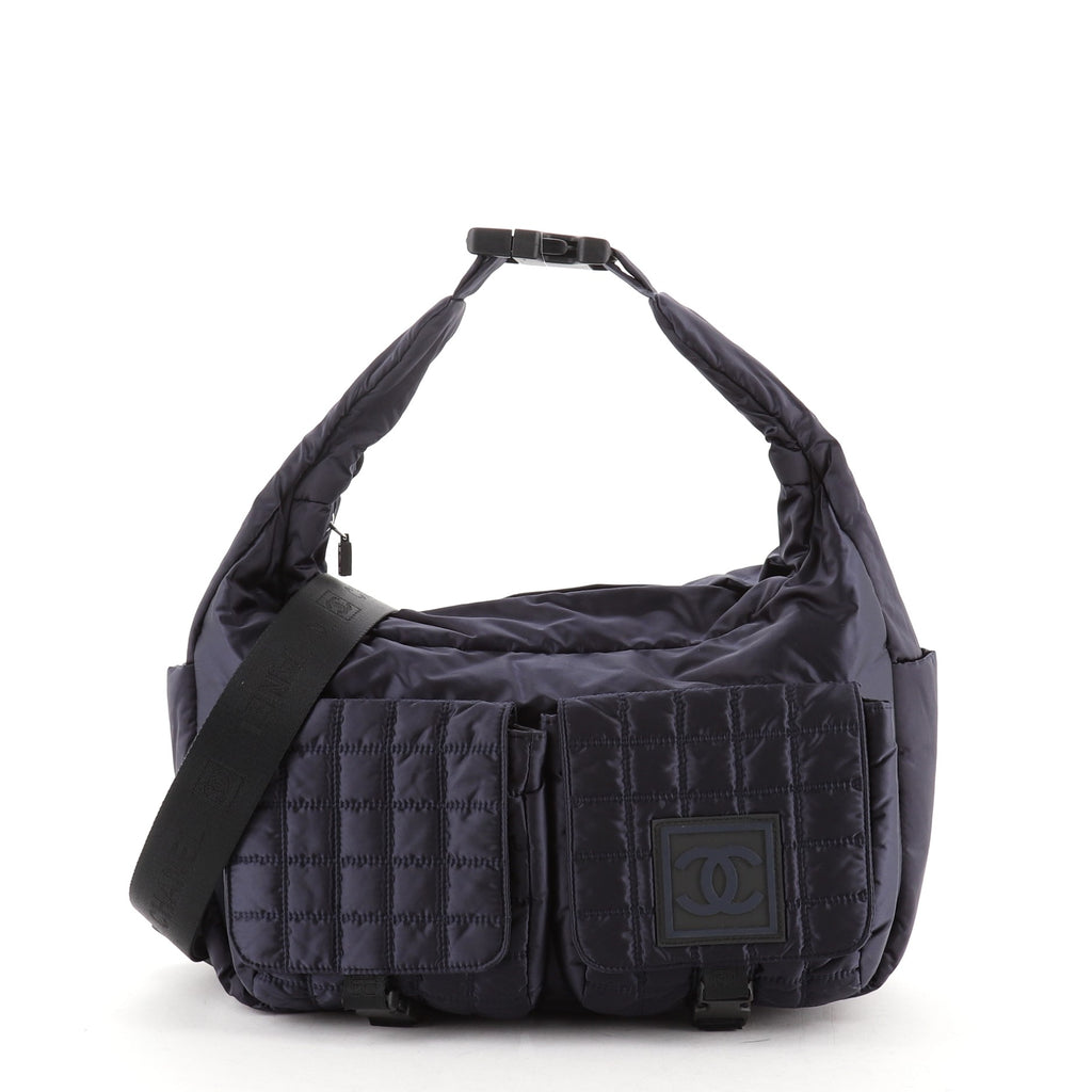 Chanel Sport Line Double Pocket Shoulder Bag Quilted Nylon Medium