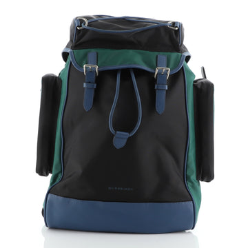Burberry Double Pocket Drawstring Backpack Nylon with Leather Medium