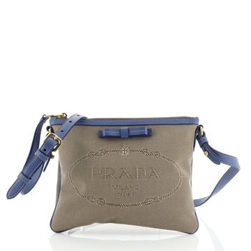 Prada Logo Double Zip Crossbody Bag Canvas
