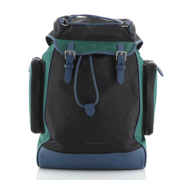 Burberry Double Pocket Drawstring Backpack Nylon with Leather Medium